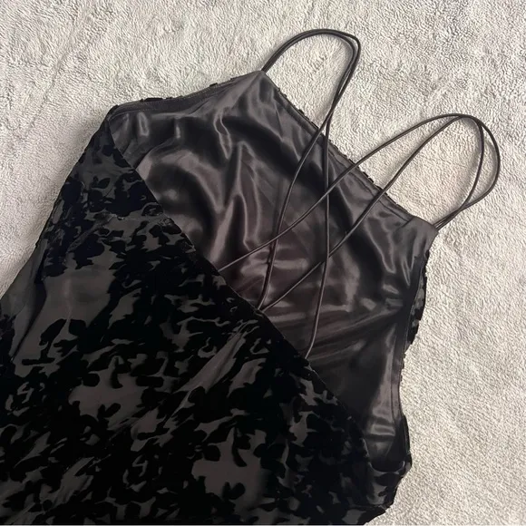Vintage 90s Y2K Express Velvet Burnout Silk Square Neck Sleeveless Maxi Dress