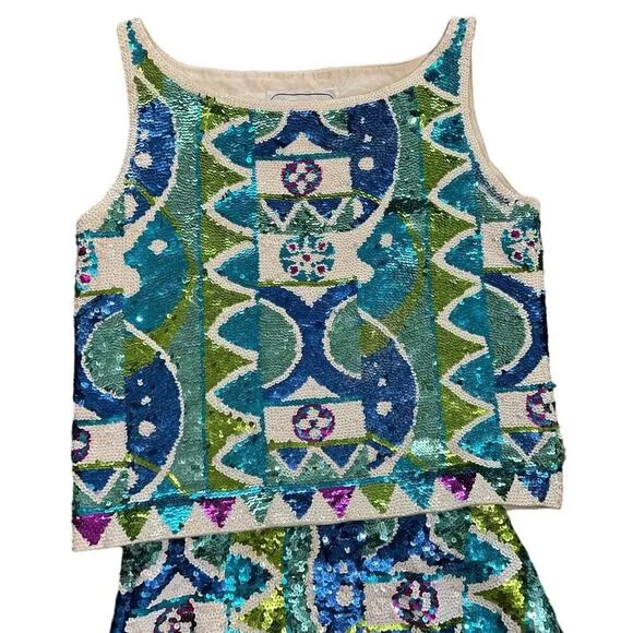 Vintage Adrienne Vittadini 2 Pc Set Sequin Tank Set Artsy Festive Glam New Years
