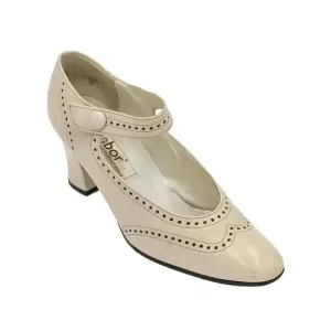 Vintage Beige Oxford Mary Janes Pumps 39 Leather Block Heel Pumps Wedding Pumps