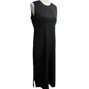 Vintage black sheath dress, size 14p / 14 petite, midi maxi dark academia goth