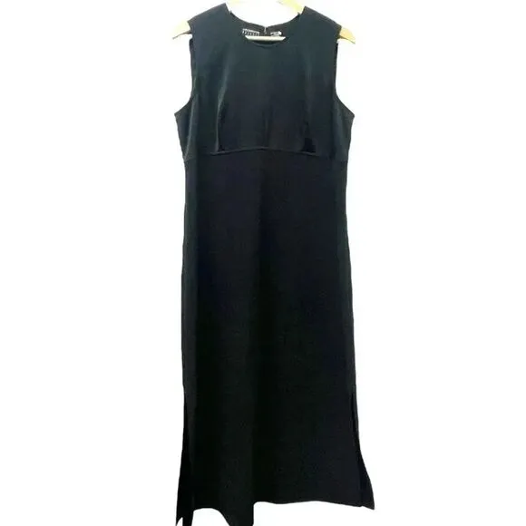 Vintage black sheath dress, size 14p / 14 petite, midi maxi dark academia goth