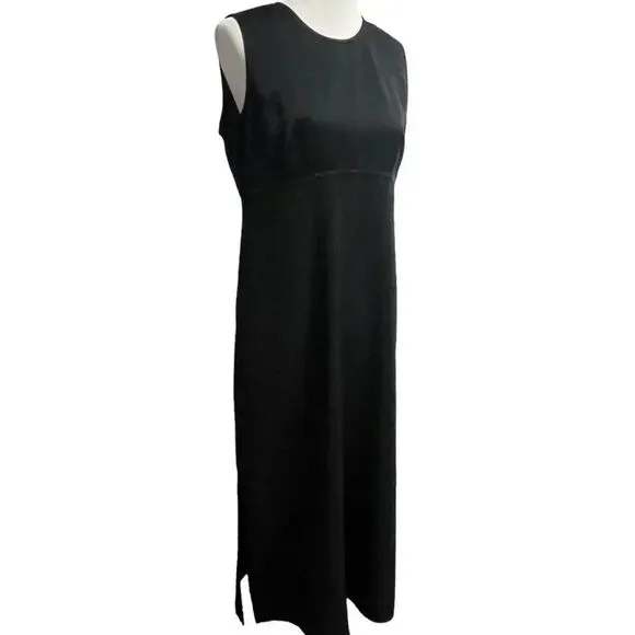 Vintage black sheath dress, size 14p / 14 petite, midi maxi dark academia goth