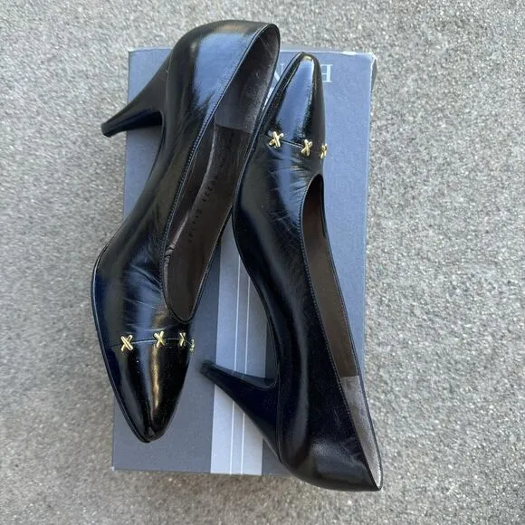 Vintage Bruno Magli Posti Black Studded Pumps Size 7.5 Made in Italy