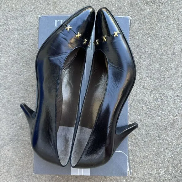 Vintage Bruno Magli Posti Black Studded Pumps Size 7.5 Made in Italy