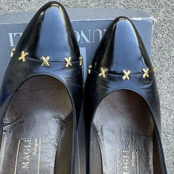 Vintage Bruno Magli Posti Black Studded Pumps Size 7.5 Made in Italy