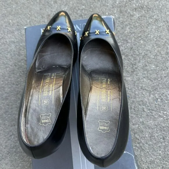 Vintage Bruno Magli Posti Black Studded Pumps Size 7.5 Made in Italy