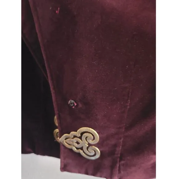 Vintage Burgundy Velvet Cropped Blazer With Ornate Gold Clasp 8 VTG EUC