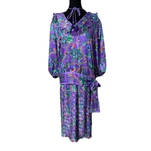 Vintage Diane Freis purple floral butterfly Georgette 2-piece set, One Size