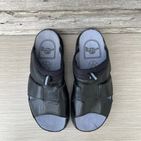 Vintage Dr. Martens AirWair 90's Chucky Platform Black Leather Slip On Sandals