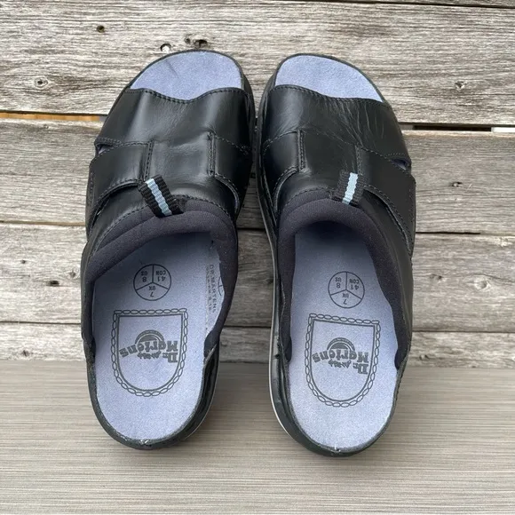 Vintage Dr. Martens AirWair 90's Chucky Platform Black Leather Slip On Sandals