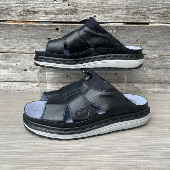 Vintage Dr. Martens AirWair 90's Chucky Platform Black Leather Slip On Sandals