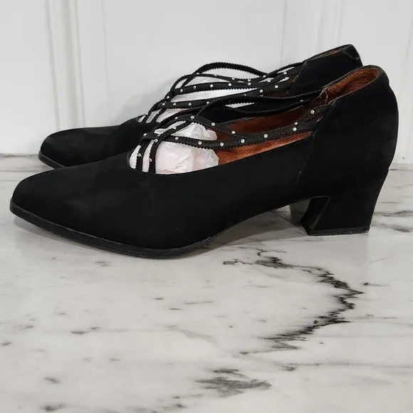 Vintage El Dantes suede elastic studded straps black dress shoes size eu…