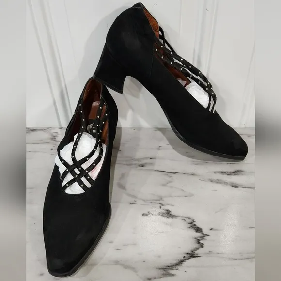 Vintage El Dantes suede elastic studded straps black dress shoes size eu…