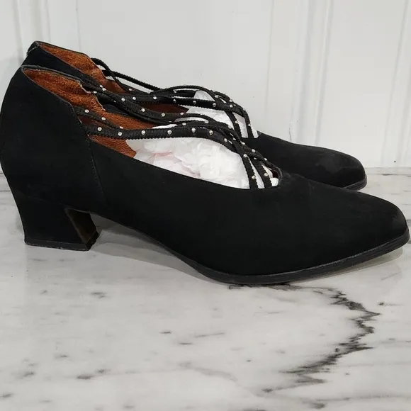 Vintage El Dantes suede elastic studded straps black dress shoes size eu…