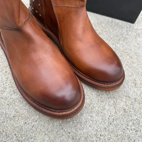 Vintage Foundry Co. Stacy Studded Leather Boots Ankle Biker Brown Size 7.5