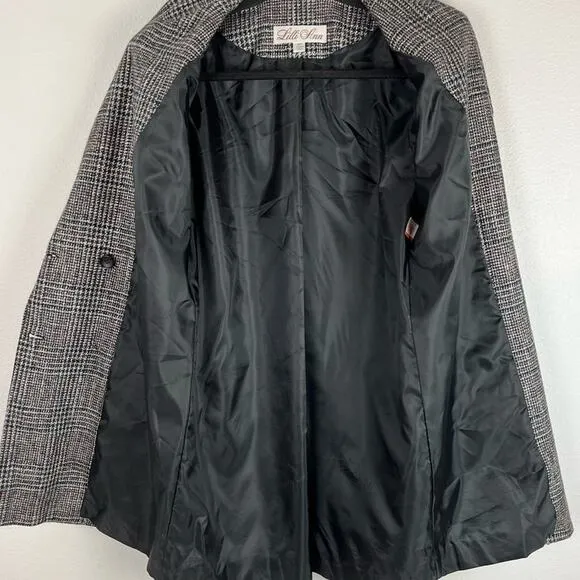 Vintage Lilli Ann Pea Coat Union Label Black White Plaid Tweed Academia
