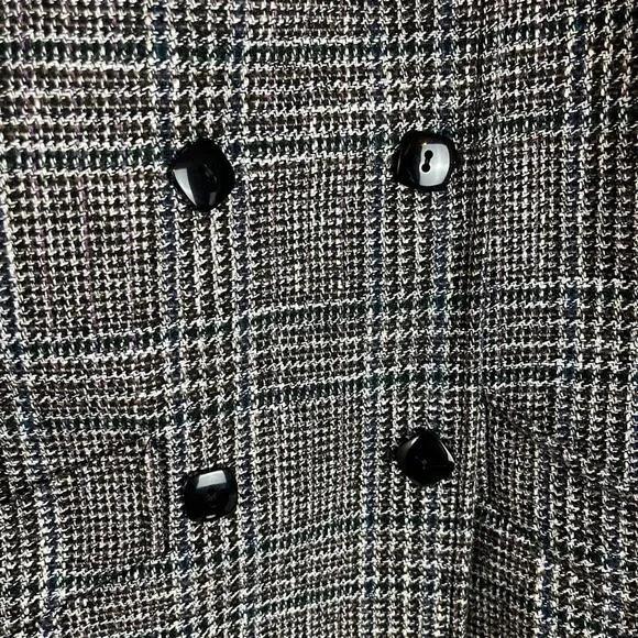 Vintage Lilli Ann Pea Coat Union Label Black White Plaid Tweed Academia