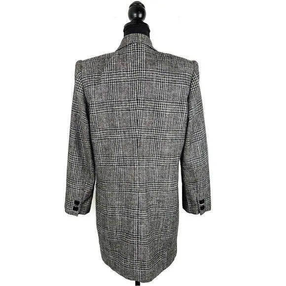 Vintage Lilli Ann Pea Coat Union Label Black White Plaid Tweed Academia
