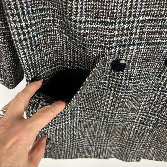 Vintage Lilli Ann Pea Coat Union Label Black White Plaid Tweed Academia
