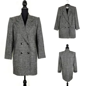Vintage Lilli Ann Pea Coat Union Label Black White Plaid Tweed Academia