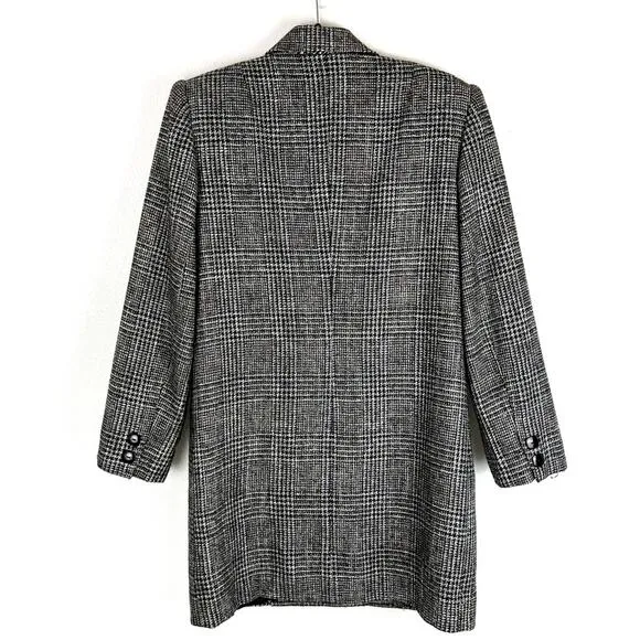Vintage Lilli Ann Pea Coat Union Label Black White Plaid Tweed Academia