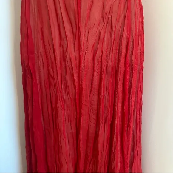 Vintage Made In France 2 in 1 Semi Sheer Slip On Midi Dress in Red Nude Sz M