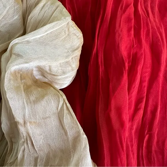 Vintage Made In France 2 in 1 Semi Sheer Slip On Midi Dress in Red Nude Sz M