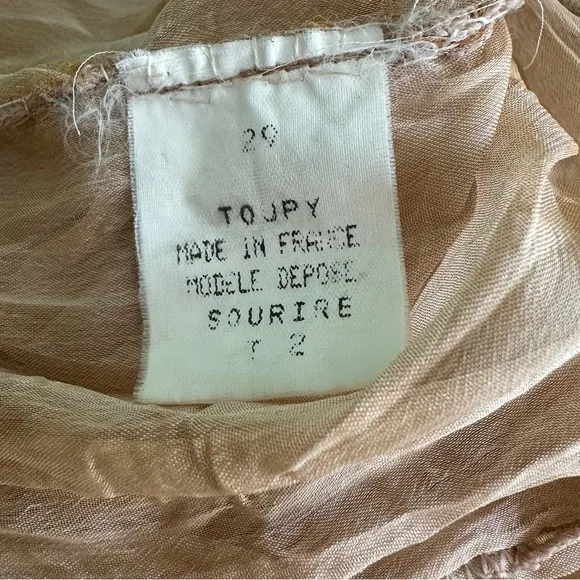 Vintage Made In France 2 in 1 Semi Sheer Slip On Midi Dress in Red Nude Sz M