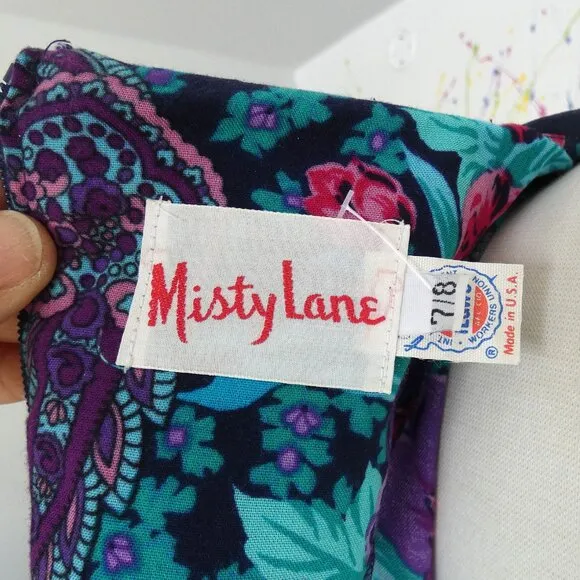 Vintage Misty Lane Floral Dress with Velvet Collar and Bow 100% Rayon