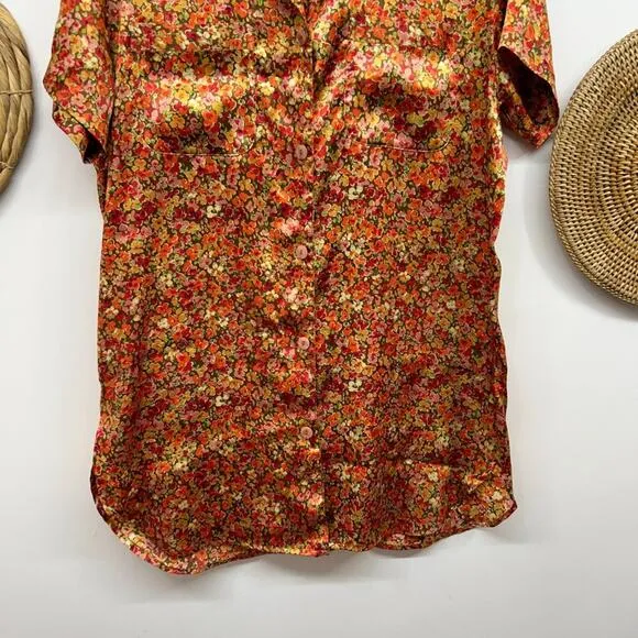 Vintage Y2K 2000s Victoria's Secret Satin Floral Shirt Dress Night Gown XS