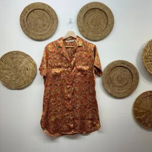 Vintage Y2K 2000s Victoria's Secret Satin Floral Shirt Dress Night Gown XS