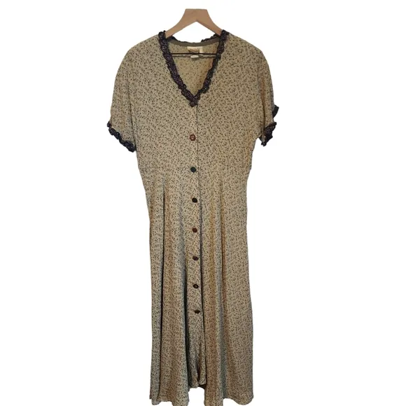 Vintage Zoe Made in the USA Floral Button Front Maxi Dress