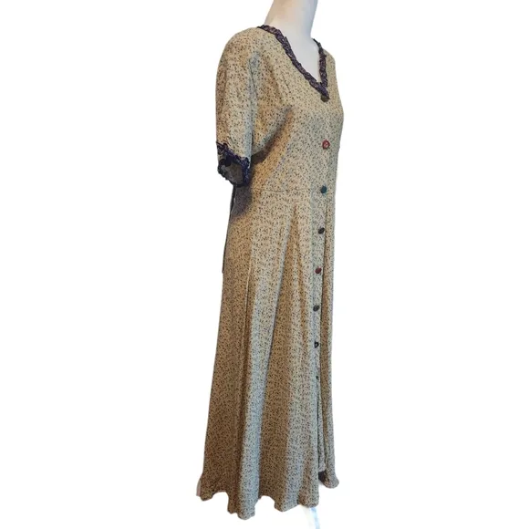Vintage Zoe Made in the USA Floral Button Front Maxi Dress
