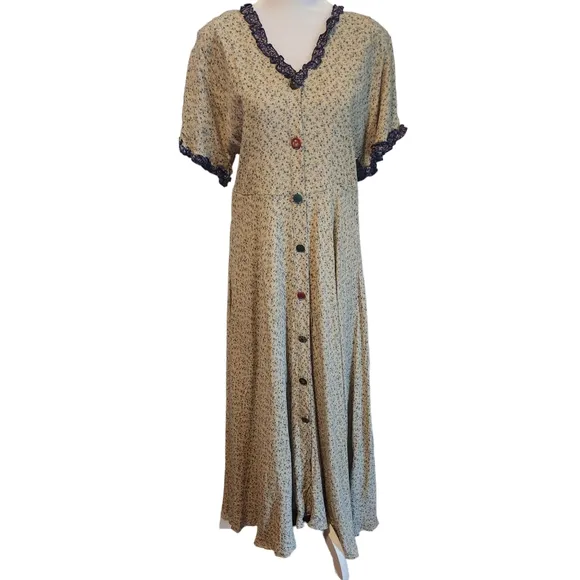 Vintage Zoe Made in the USA Floral Button Front Maxi Dress