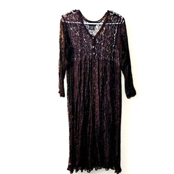 Vintage Nostalgia Sheer Dark Purple Floral Lace Empire Waist Baby Doll Dress S