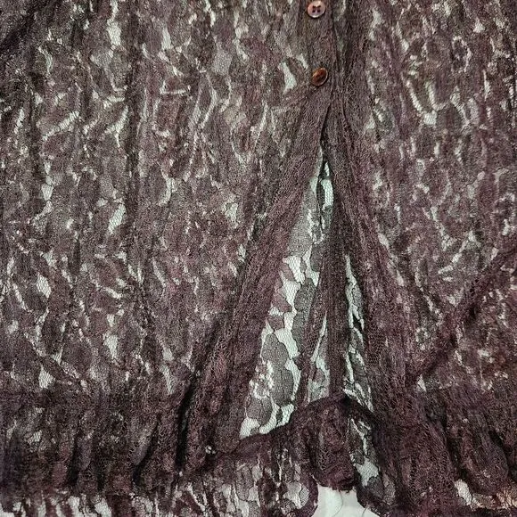 Vintage Nostalgia Sheer Dark Purple Floral Lace Empire Waist Baby Doll Dress S