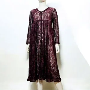 Vintage Nostalgia Sheer Dark Purple Floral Lace Empire Waist Baby Doll Dress S