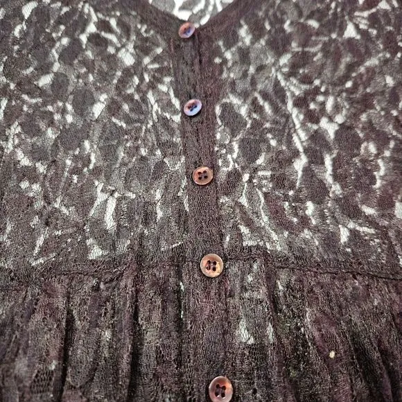 Vintage Nostalgia Sheer Dark Purple Floral Lace Empire Waist Baby Doll Dress S