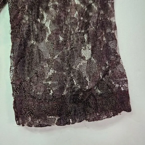Vintage Nostalgia Sheer Dark Purple Floral Lace Empire Waist Baby Doll Dress S