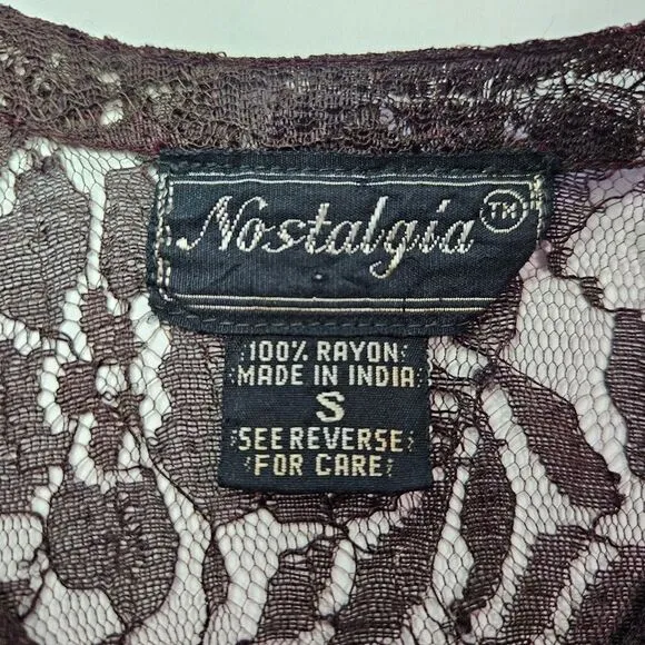 Vintage Nostalgia Sheer Dark Purple Floral Lace Empire Waist Baby Doll Dress S