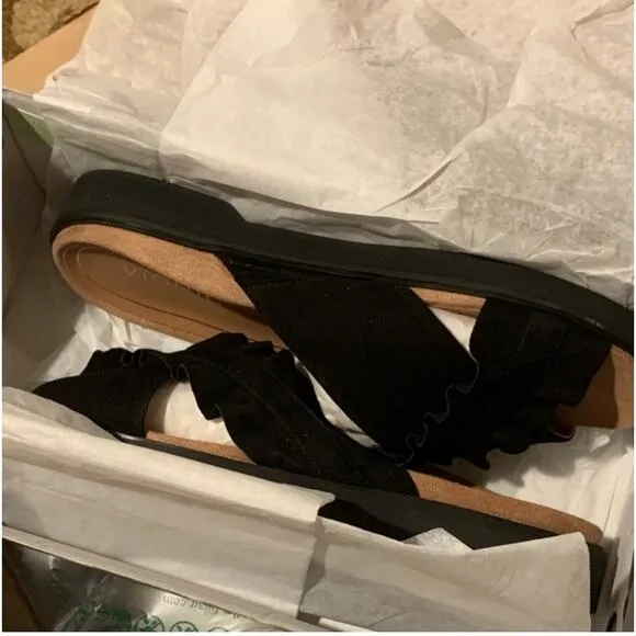 Vionic Black Slip On Slide Ruffled Suede Sandals Women’s Size 8 NWB