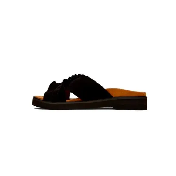 Vionic Black Slip On Slide Ruffled Suede Sandals Women’s Size 8 NWB
