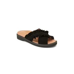 Vionic Black Slip On Slide Ruffled Suede Sandals Women’s Size 8 NWB