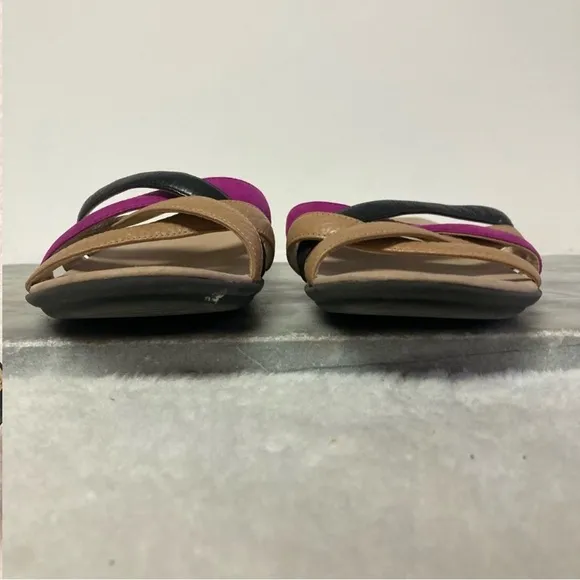Vionic Dava Sz 7 Leather Straps Slip On Sandals Purple Magenta
