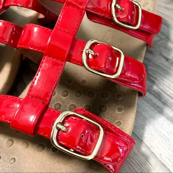 Vionic Miss Red Buckle Slip On Sandals