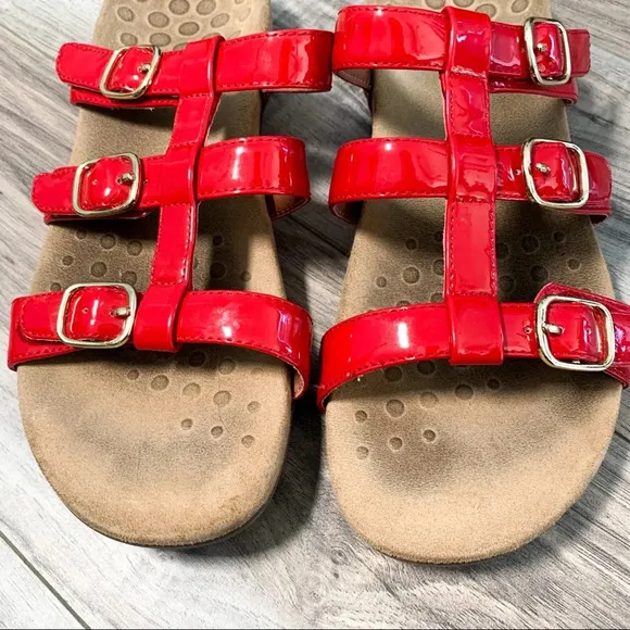 Vionic Miss Red Buckle Slip On Sandals