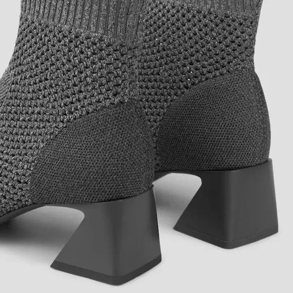 VIVAIA Melissa Lace Gray Square-Toe Perforated Knit Pull On Heeled Ankle Boots