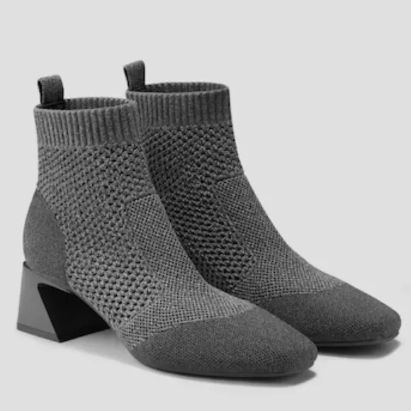 VIVAIA Melissa Lace Gray Square-Toe Perforated Knit Pull On Heeled Ankle Boots