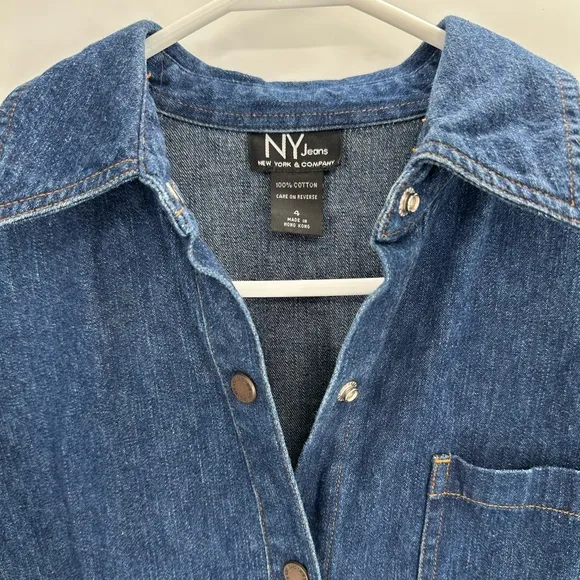 Vtg New York &amp; Company Denim Dress Button Down Y2K 90s Style Size 4