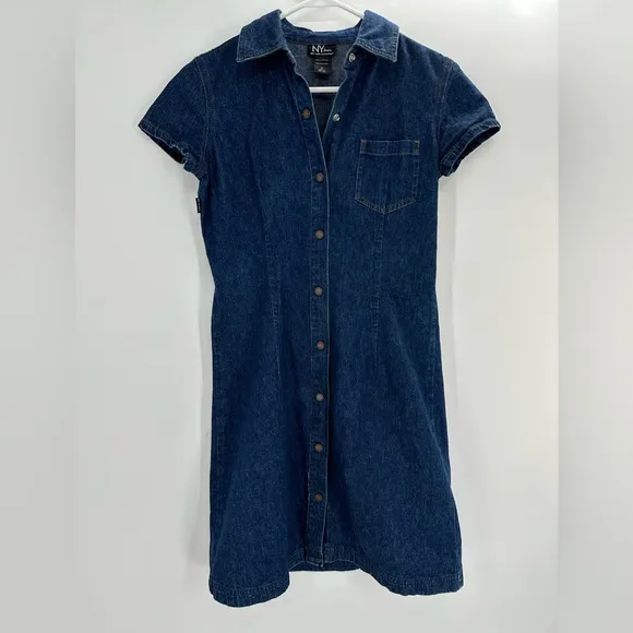 Vtg New York &amp; Company Denim Dress Button Down Y2K 90s Style Size 4